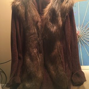Sweater jacket faux fur
